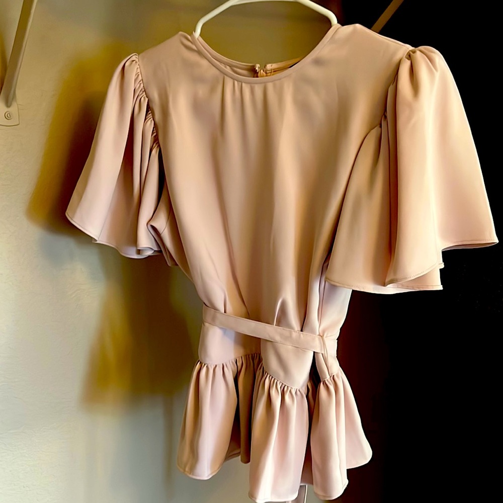 Express pink peplum top with tie around waist